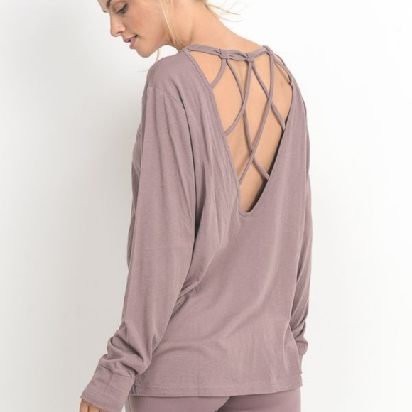 MAUVE LONG SLEEVE STRAP BACK CUTOUT TOP - Picture 3 of 8